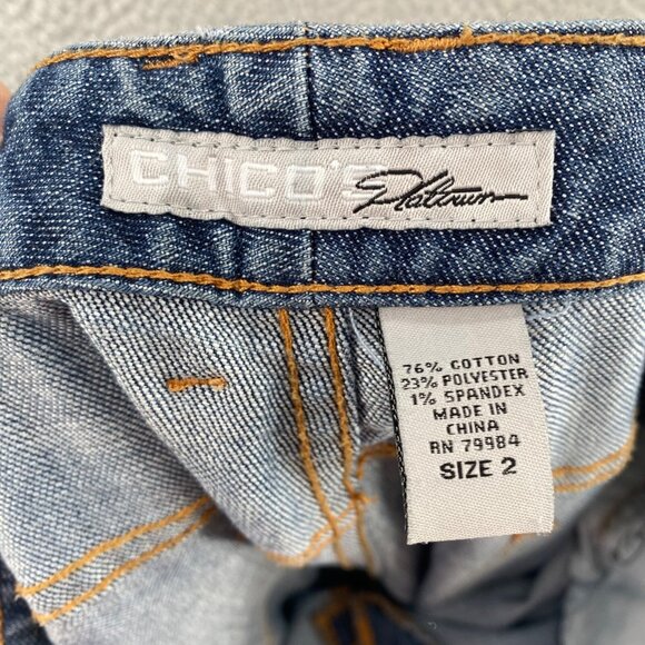 Chicos Jeans Womens 2 US 12 Blue Platinum Straight Leg Distressed Denim Stretch - Picture 5 of 11